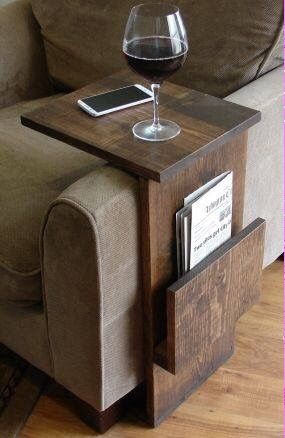 Couch Arm Clip-On Table with Magazine Holder – Solid Wood