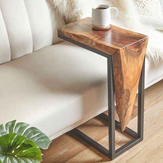 Couch Arm Clip-On Table with Magazine Holder – Solid Wood