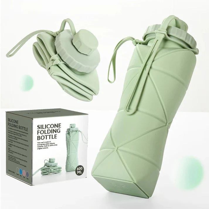 Foldable Silicone Water Bottle (600ML) – Leakproof, Lightweight & Travel-Friendly (Free Delivery))