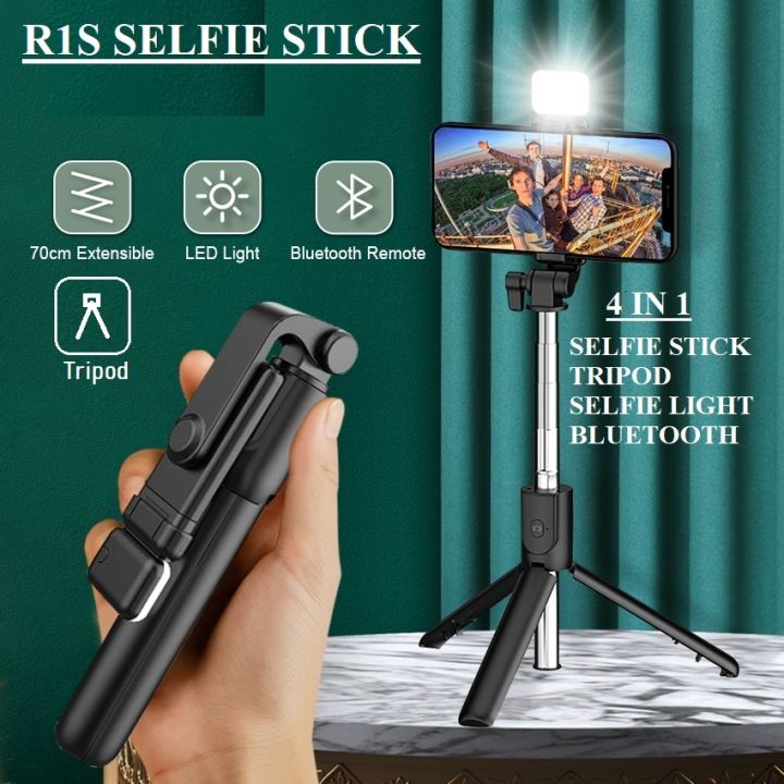 R1S Bluetooth Selfie Stick Tripod with Remote and Light
