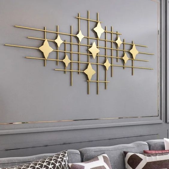 Mid-Century Diamond Grid Wall Decor – Brushed Gold
