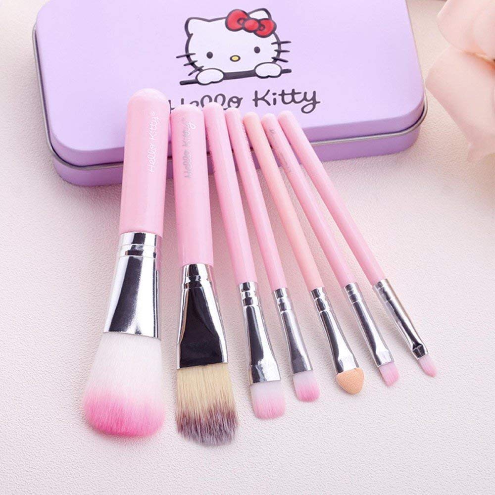 (Pack of 2) Hello Kitty Complete Makeup Mini Brush Kit with A Storage Box – Set of 7 Pieces