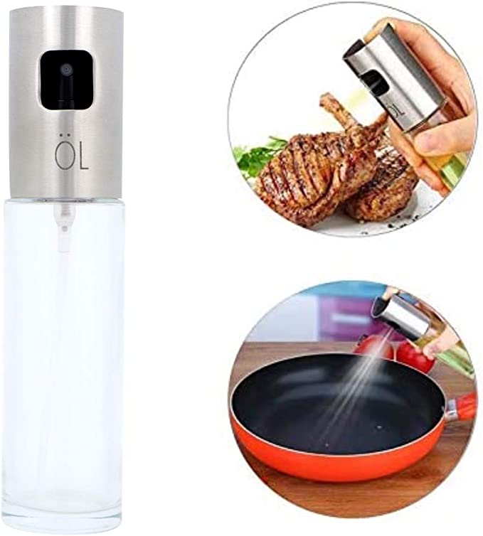 Olive Oil Sprayer, 100ml Stainless Steel Oil Vinegar Spray Bottle Dispenser Seasoning Kettle Kitchen Tool