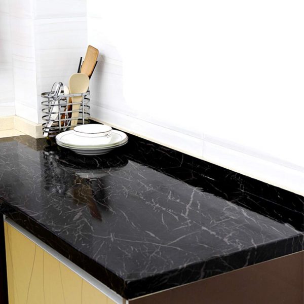 Self Adhesive Black / White Marble Sheet for Kitchen