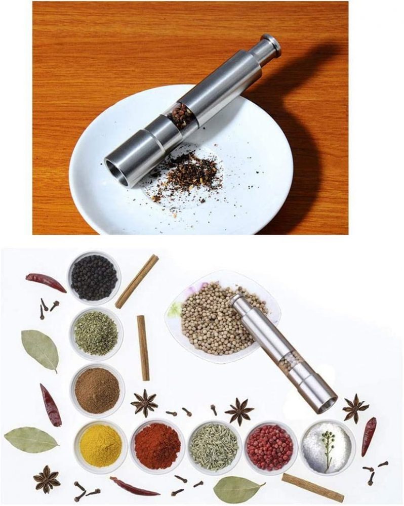 Stainless Steel Salt and Pepper Push Button Thumb Grinder