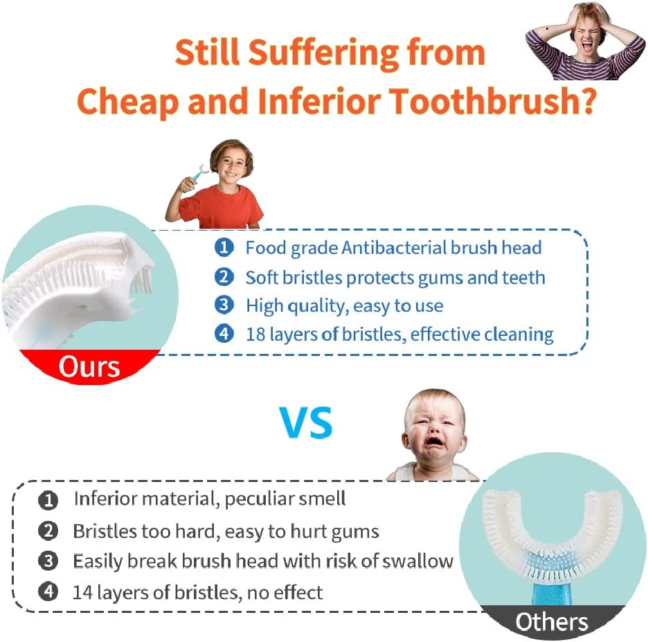 (Pack of 2) Silicone Baby U shaped Tooth Brush, Gum Protector Soft Toothbrush