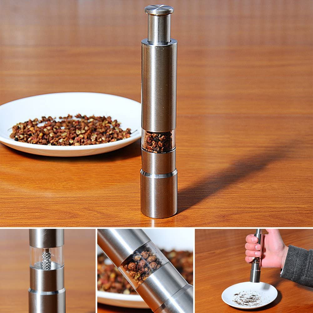 Stainless Steel Salt and Pepper Push Button Thumb Grinder