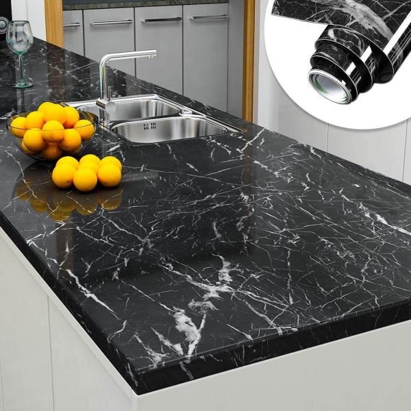 Self Adhesive Black / White Marble Sheet for Kitchen
