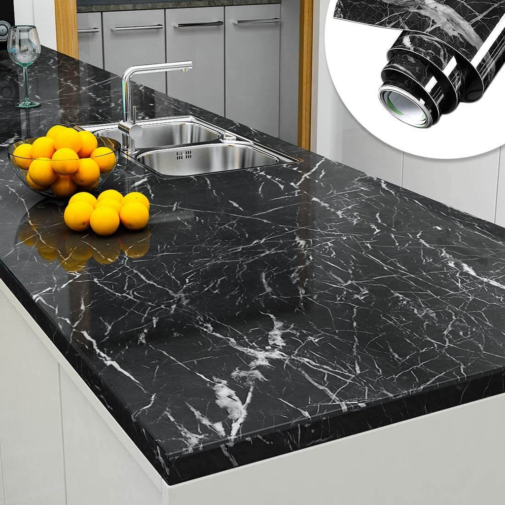(Pack of 5) Self Adhesive Black Marble Sheet for Kitchen / Waterproof Anti Oil & Heat Resistant Wallpaper Sheet (2 Feet x 6.5 feet)