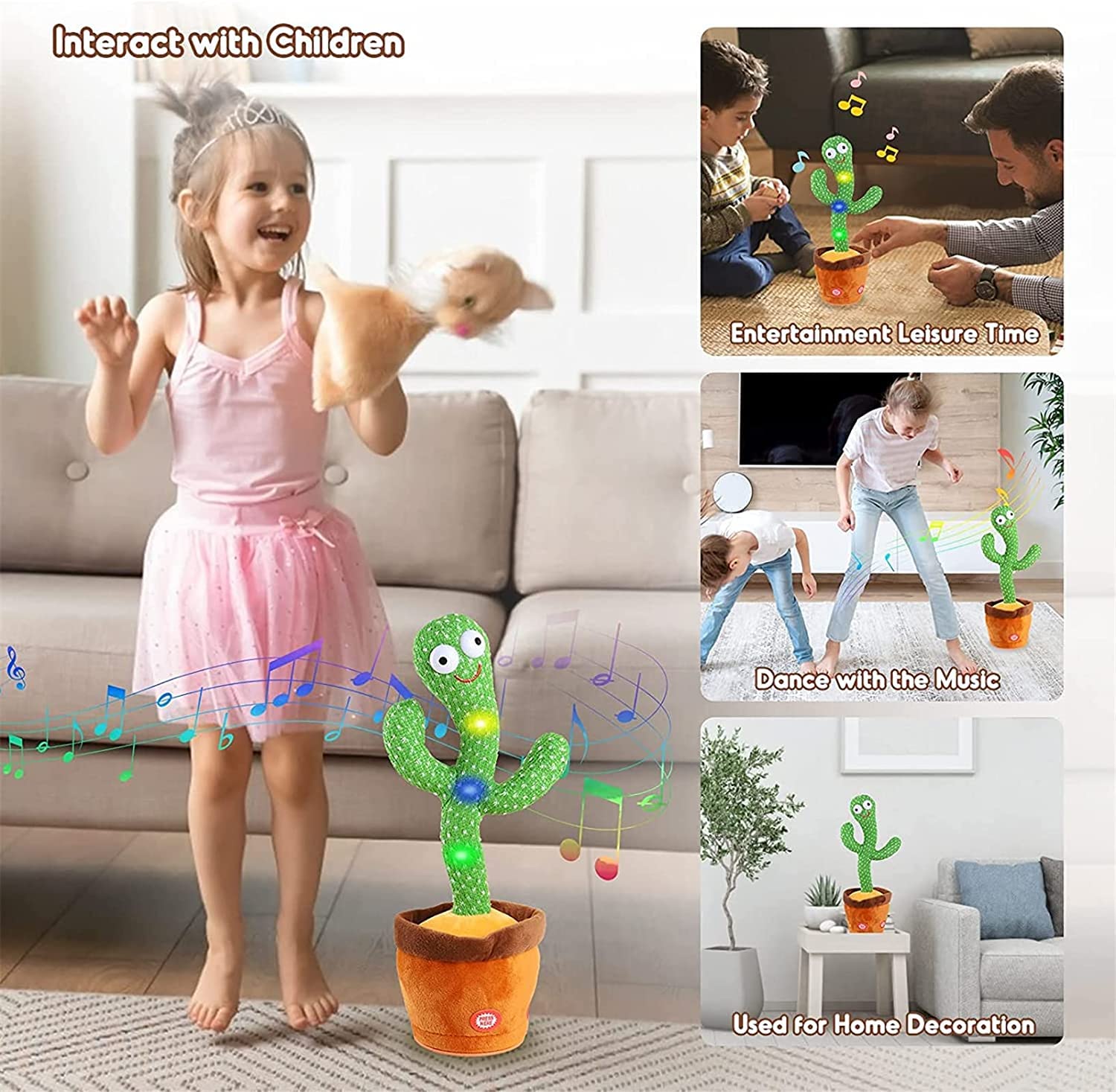 Dancing Cactus Toy with Recording - Rechargable /Cell Operated Plush Funny Electronic Shaking Cactus Singing Dancing