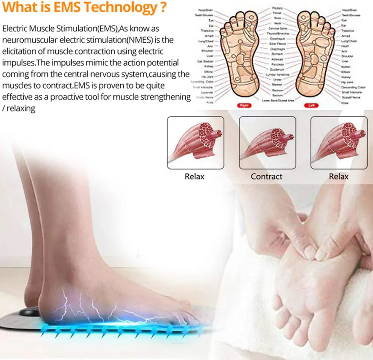 Rechargeable Portable EMS Electric Foot Massage Pad Feet Simulator