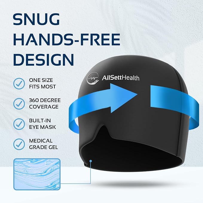 MigraCool 360° Gel Ice Cap – Wearable Migraine & Headache Cold Compression Hat for Tension Relief