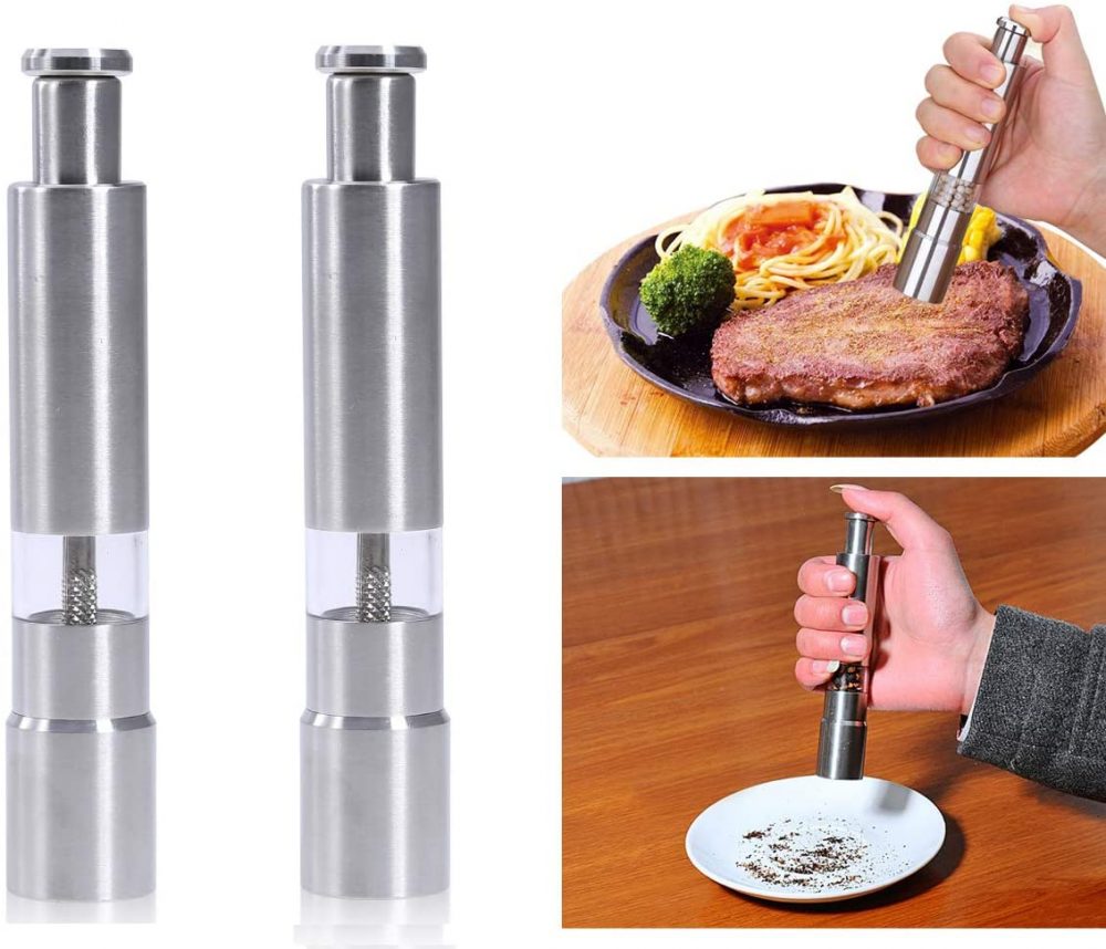 Stainless Steel Salt and Pepper Push Button Thumb Grinder