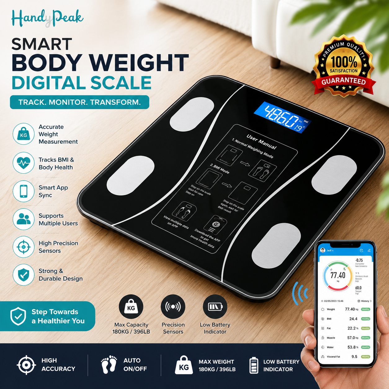 Smart Digital Body Scale ⚖️ BMI, Body Fat & Health Tracking 📱
