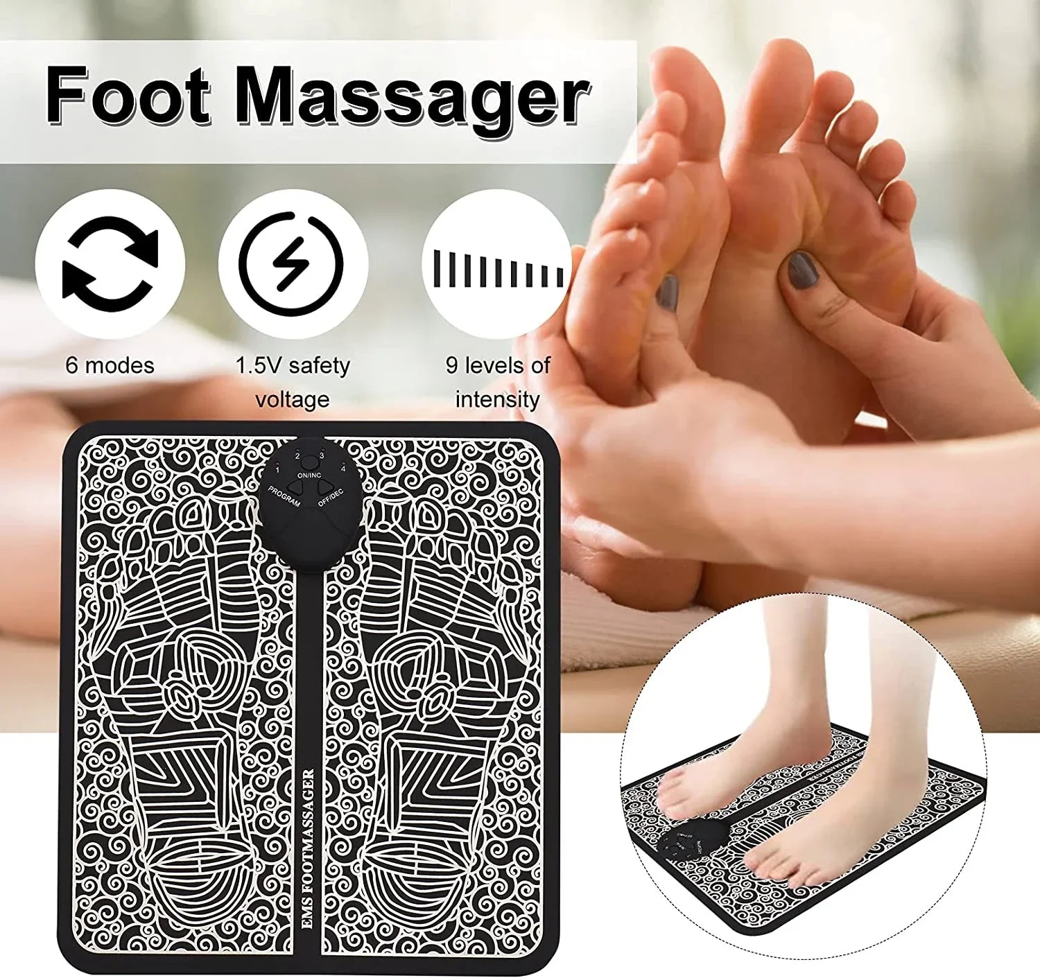 Rechargeable Portable EMS Electric Foot Massage Pad Feet Simulator