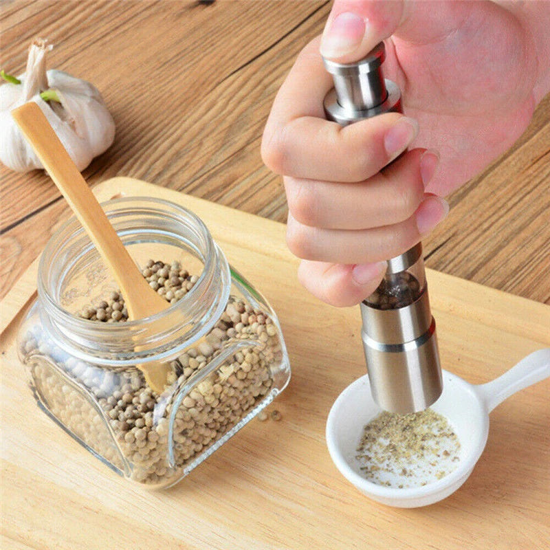 Stainless Steel Salt and Pepper Push Button Thumb Grinder