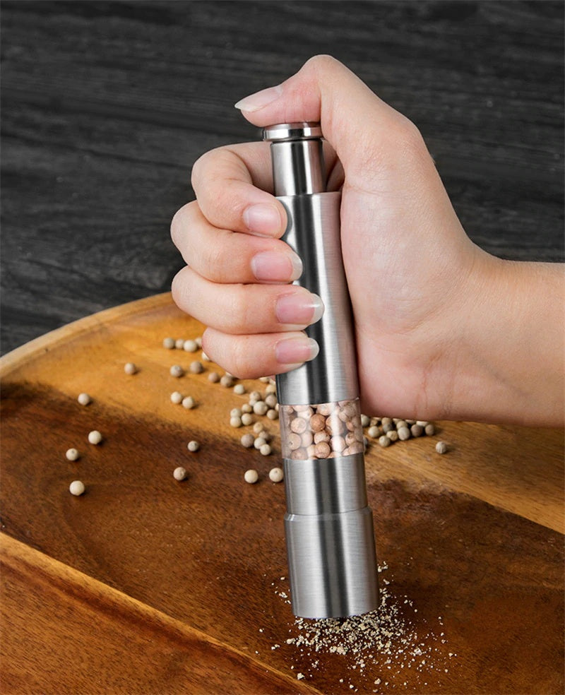 Stainless Steel Salt and Pepper Push Button Thumb Grinder