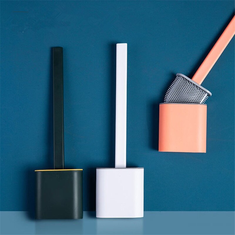 Silicone Toilet cleaner Brush non-Slip Long Handle with Toilet Brush Holder