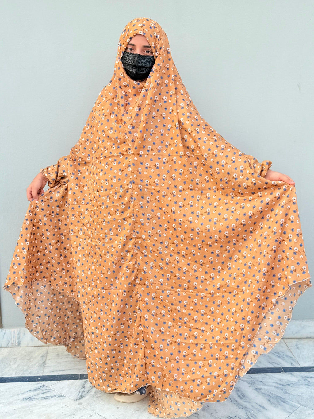 Full Coverage Printed Namaz Chadar with Sleeves-Full Length