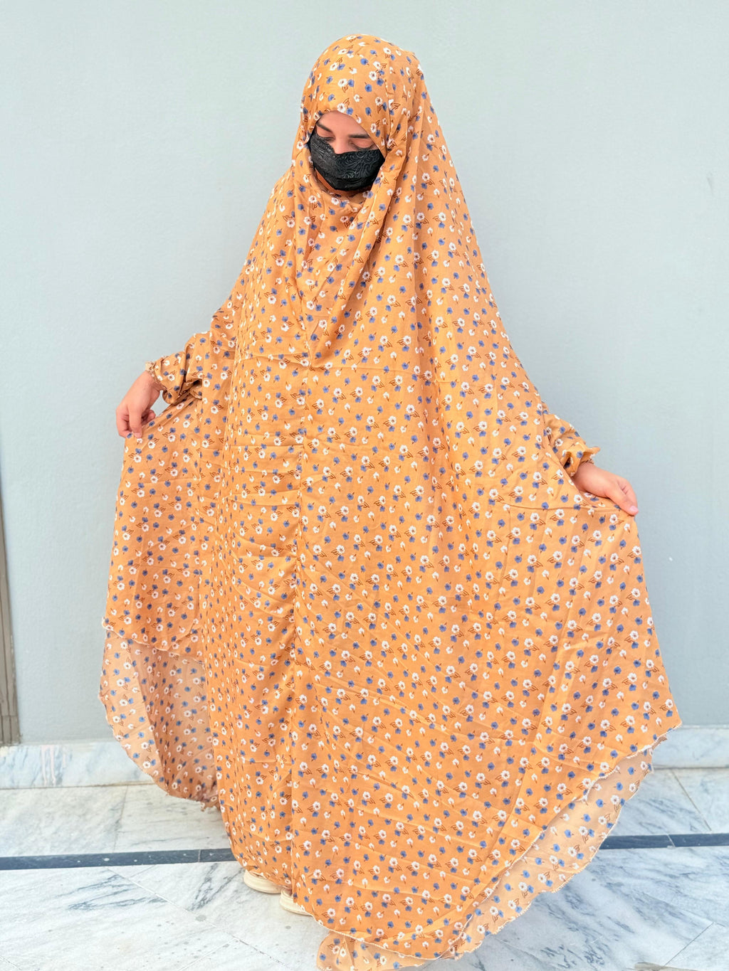 Full Coverage Printed Namaz Chadar with Sleeves-Full Length