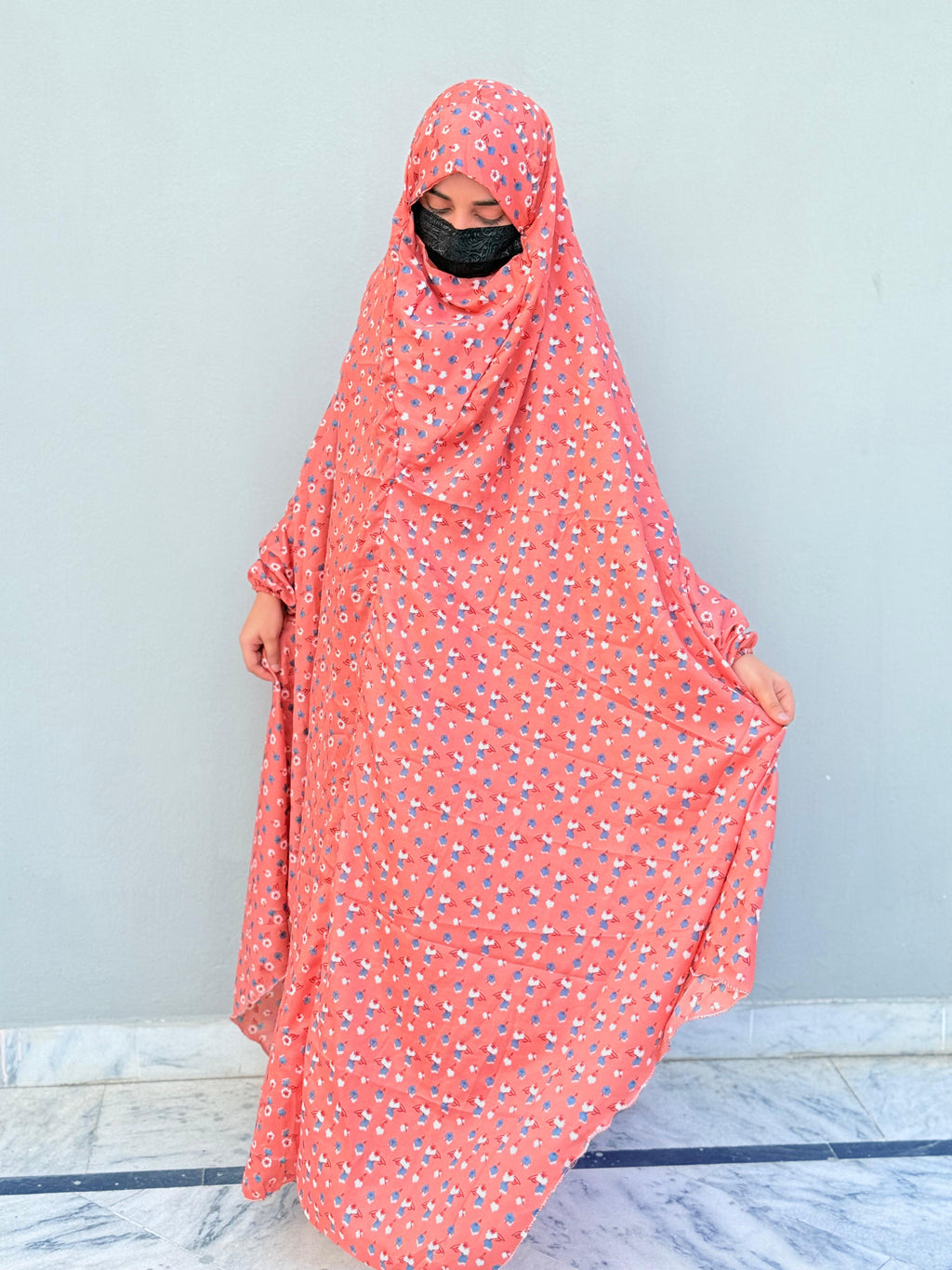 Full Coverage Printed Namaz Chadar with Sleeves-Full Length