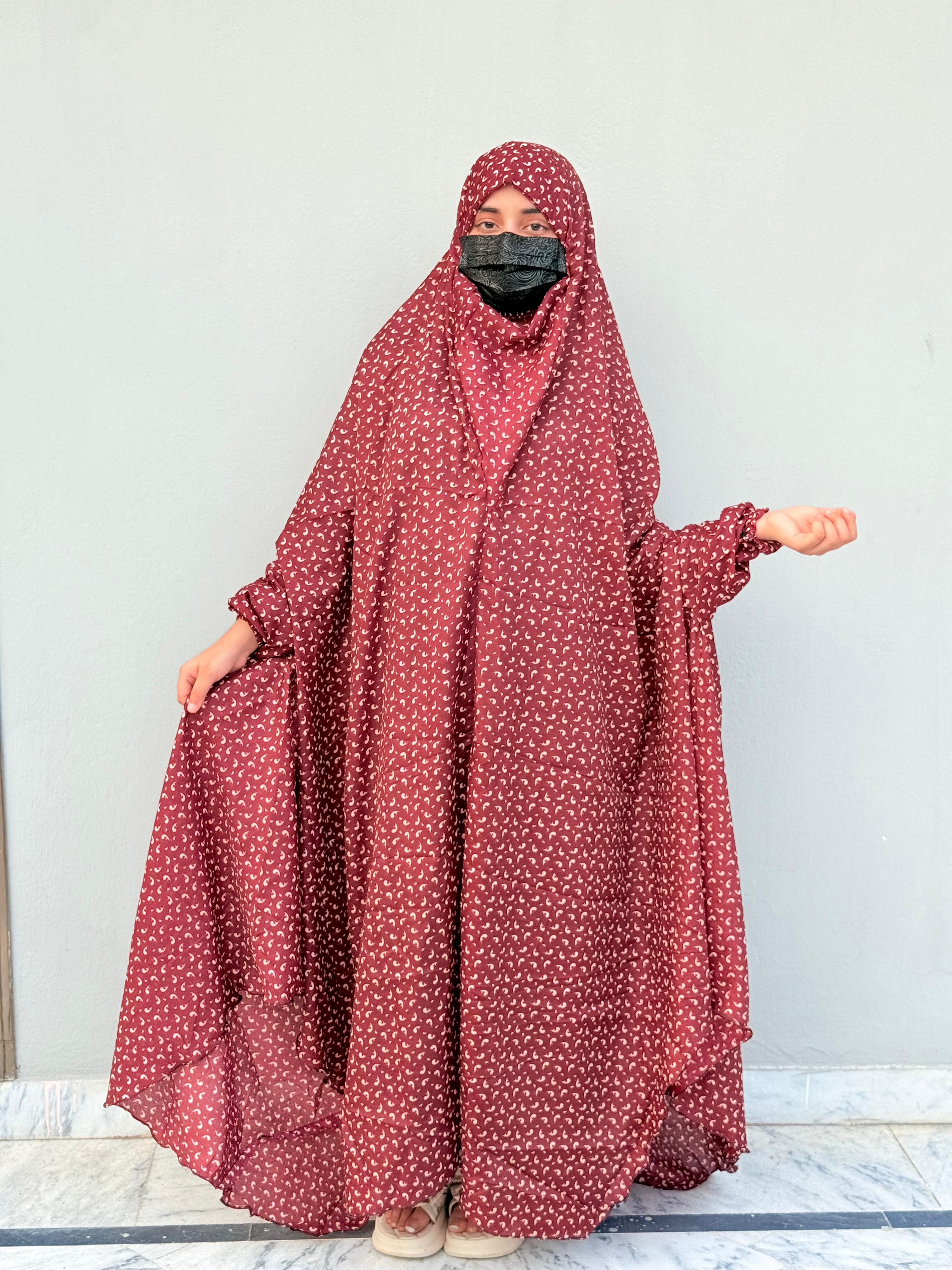 Full Coverage Printed Namaz Chadar with Sleeves-Full Length