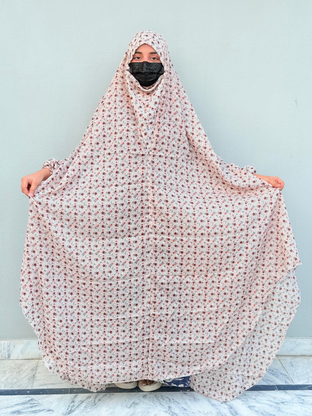 Full Coverage Printed Namaz Chadar with Sleeves-Full Length