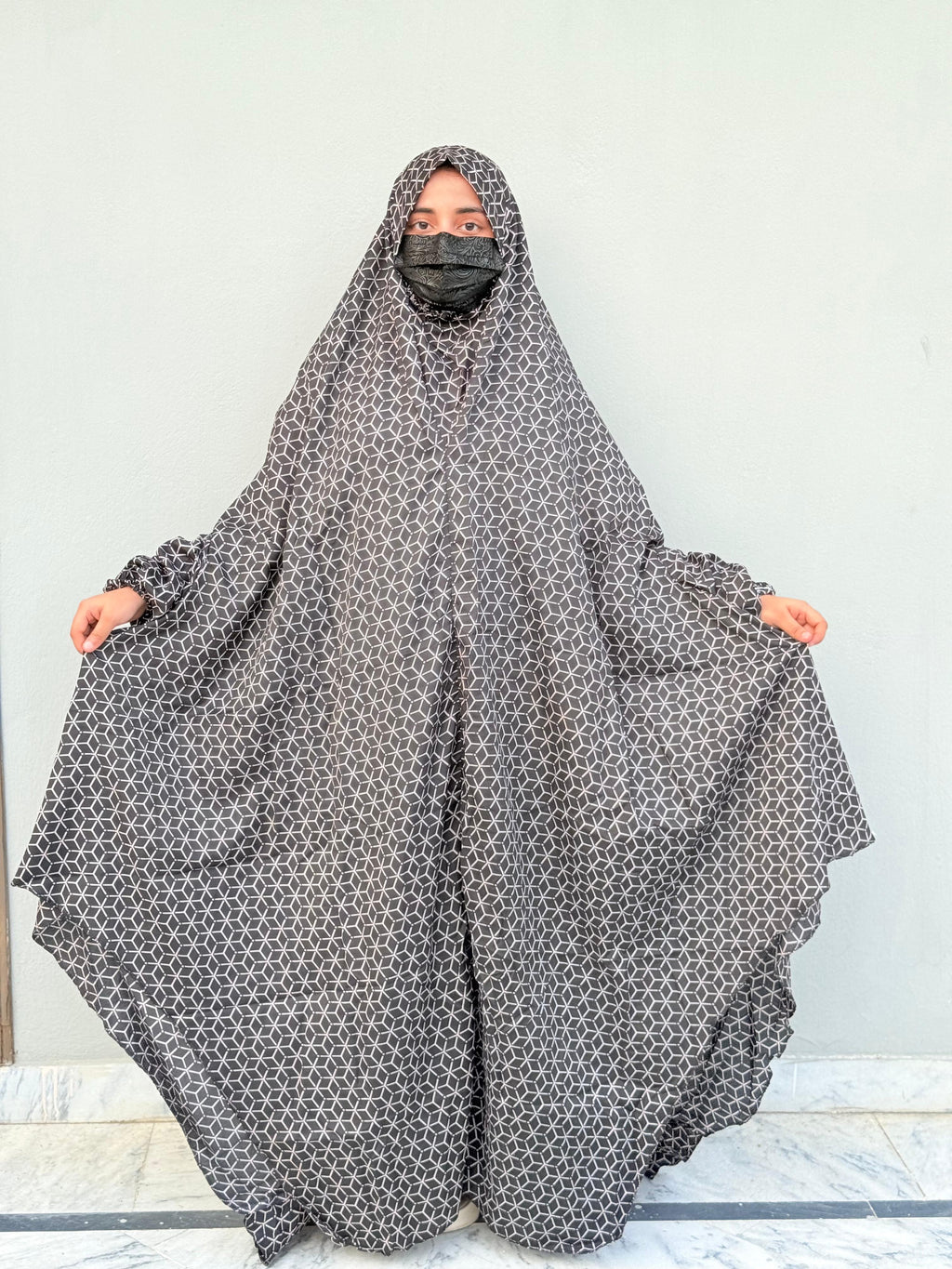 Full Coverage Printed Namaz Chadar with Sleeves-Full Length