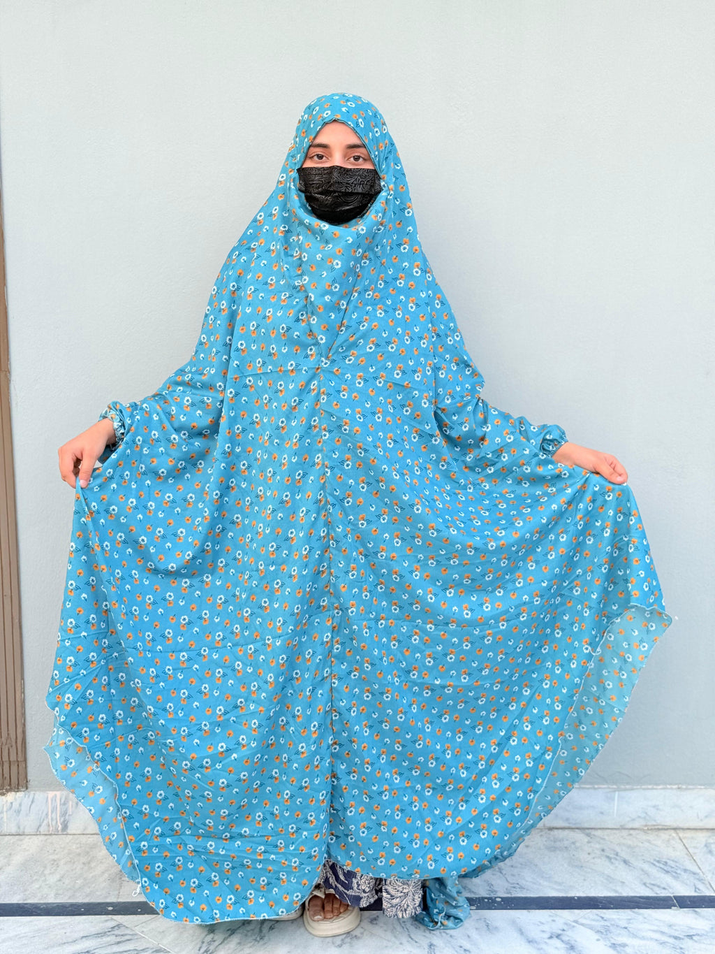 Full Coverage Printed Namaz Chadar with Sleeves-Full Length