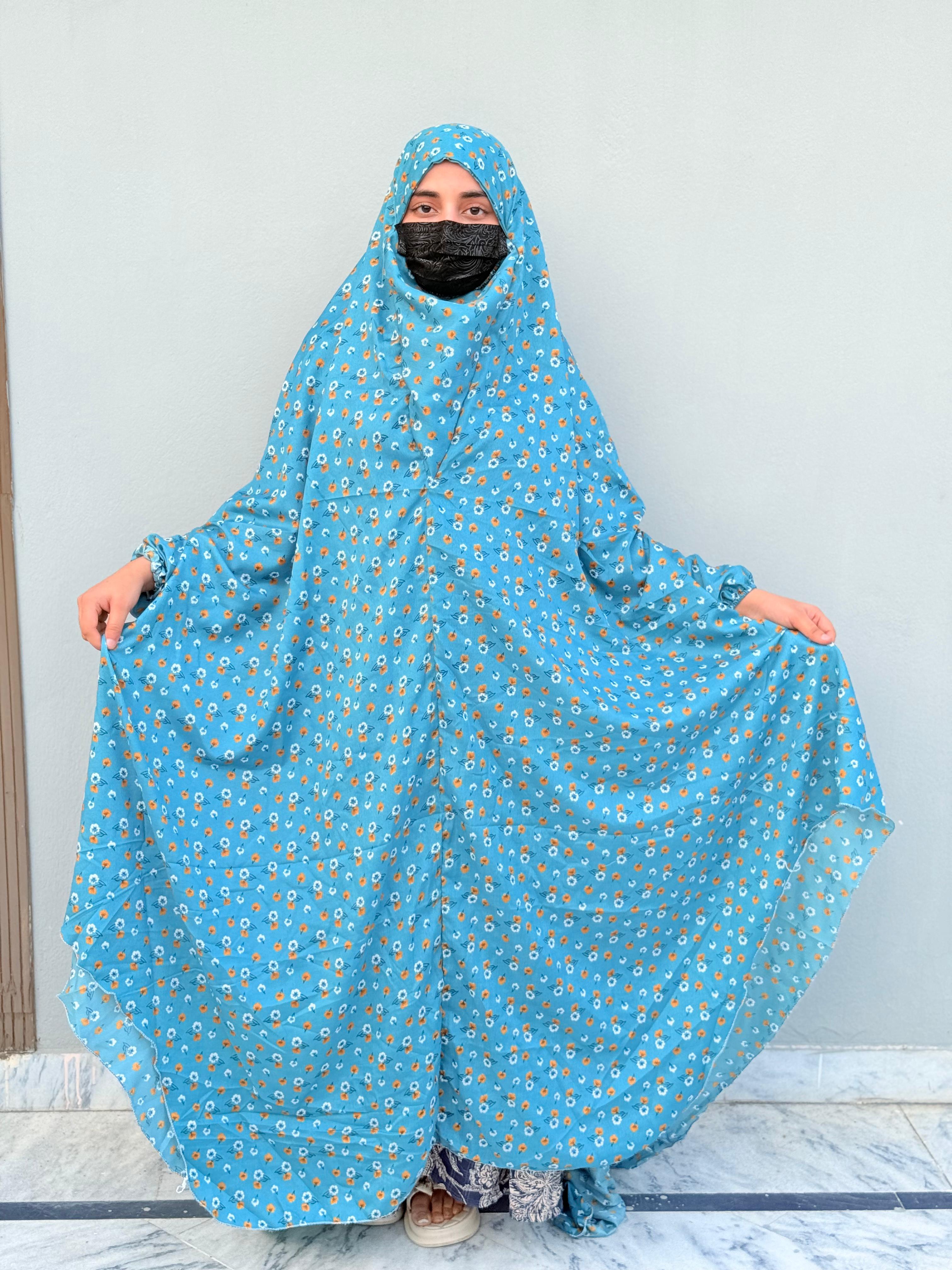 Full Coverage Printed Namaz Chadar with Sleeves-Full Length