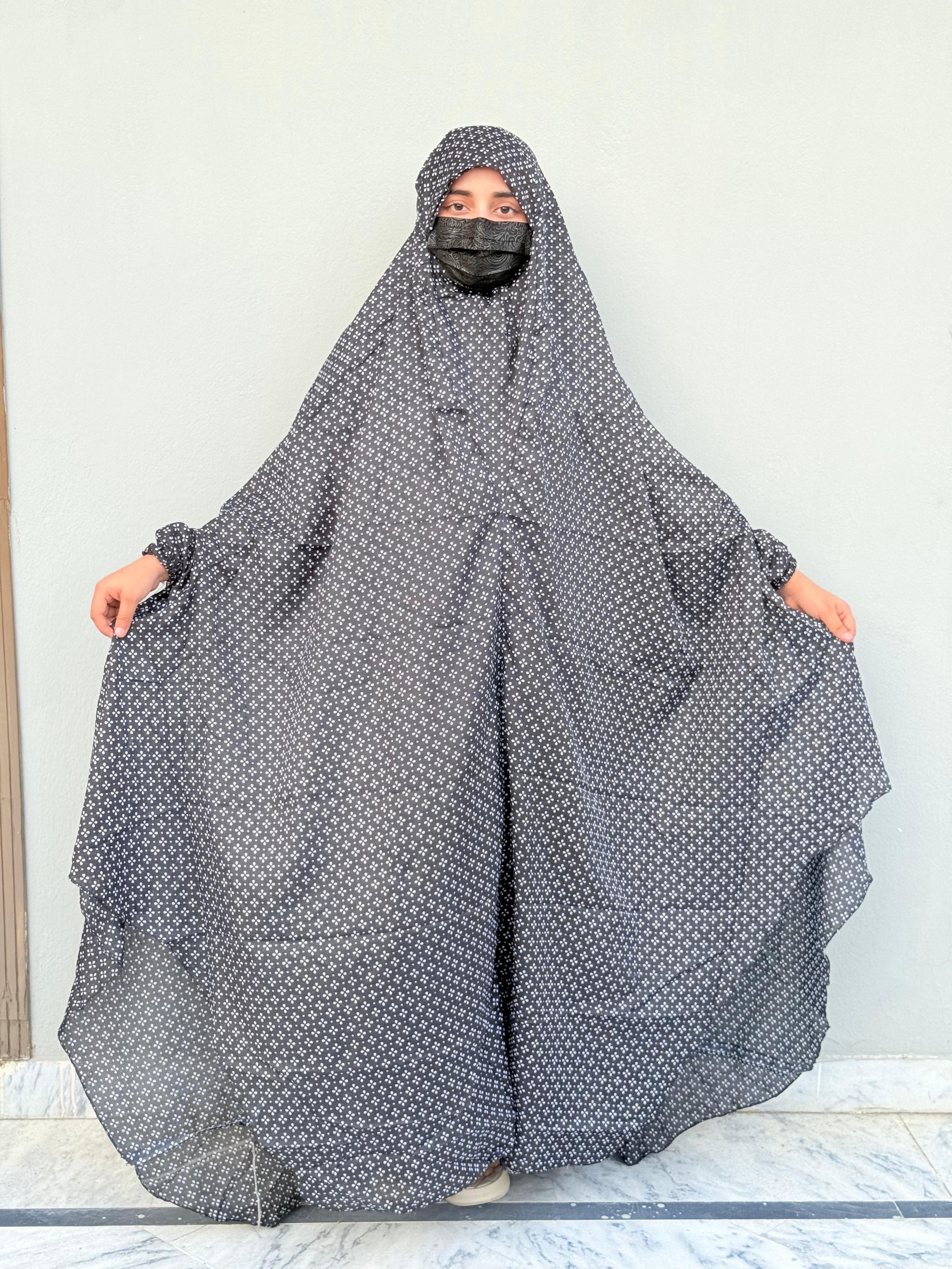 Full Coverage Printed Namaz Chadar with Sleeves-Full Length