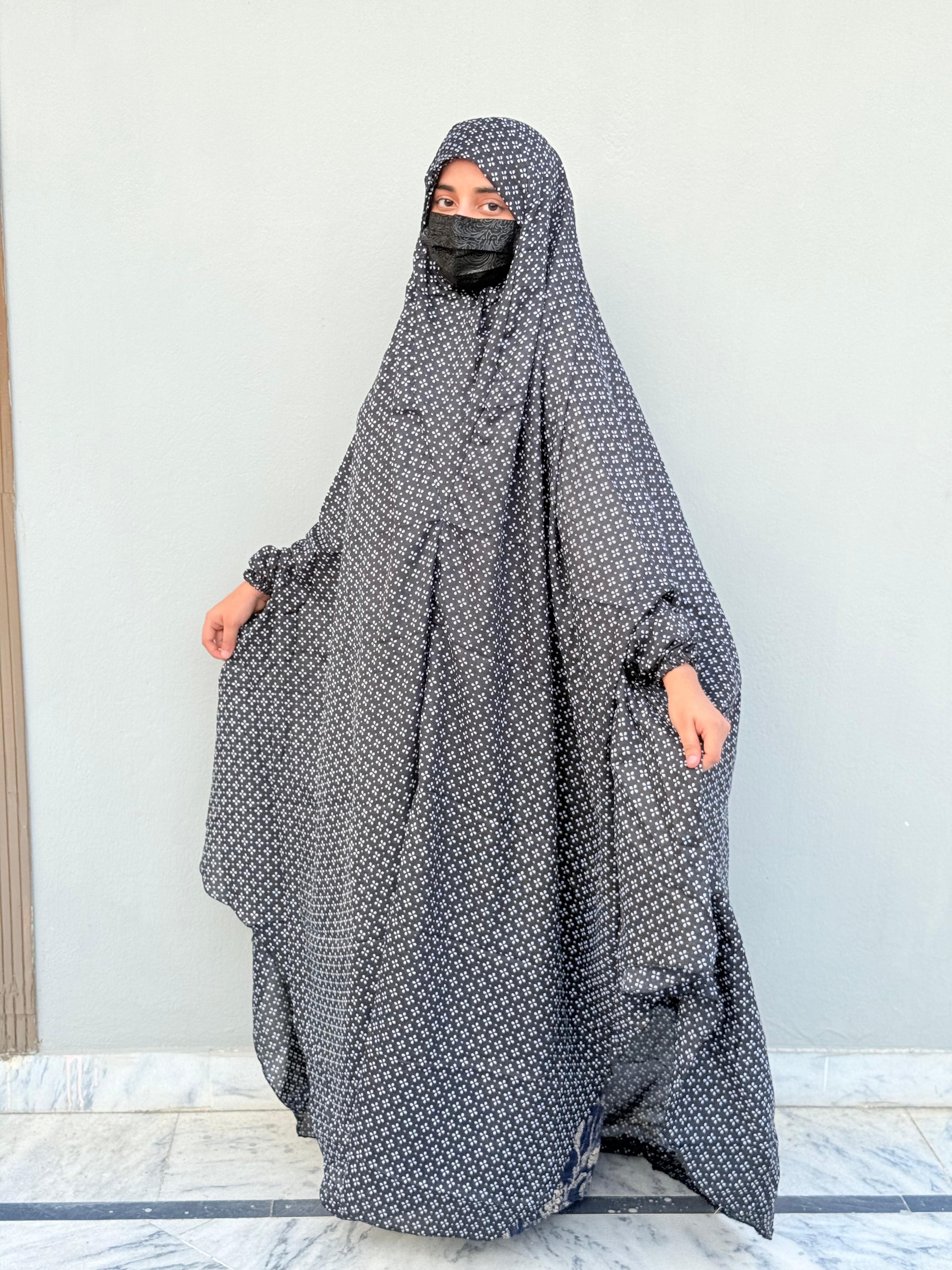 Full Coverage Printed Namaz Chadar with Sleeves-Full Length