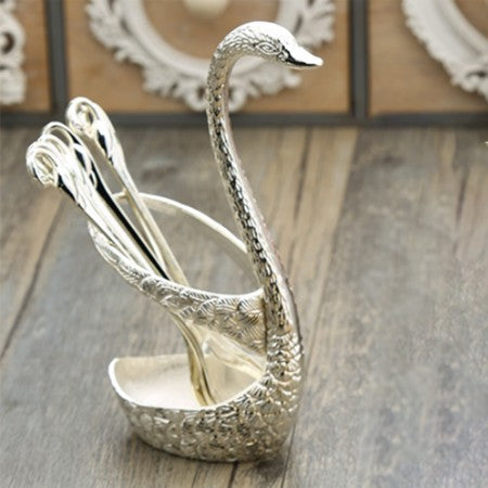 Pack of 6 Stainless Steel Spoon Set with Swan Holder