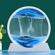 Moving Sand Art Pictures 3-d, Quicksand Painting Ornaments, Round Glass 3D Frame, Dynamic Sand Art Liquid Motion