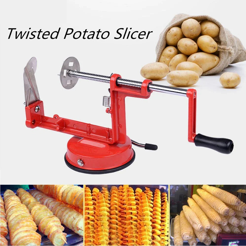 Manual Red Machine Vegetable Spiraliz Stainless Steel Twisted Potato Apple Slicer Spiral French Fry Cutter